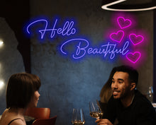 Load image into Gallery viewer, Hello beautiful neon sign, hello beautiful led light sign, hello gorgeous neon sign, Hello Sunshine neon sign, gift for her neon sign
