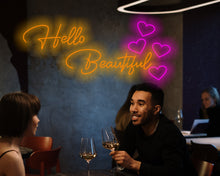 Load image into Gallery viewer, Hello beautiful neon sign, hello beautiful led light sign, hello gorgeous neon sign, Hello Sunshine neon sign, gift for her neon sign
