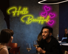 Load image into Gallery viewer, Hello beautiful neon sign, hello beautiful led light sign, hello gorgeous neon sign, Hello Sunshine neon sign, gift for her neon sign
