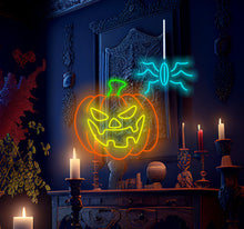 Load image into Gallery viewer, Halloween pumpkin and spider neon sign
