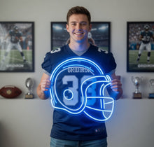 Load image into Gallery viewer, Football Helmet Neon Sign, American football neon sign, Sports bar football helmet sign, Football fan neon, Custom football helmet neon
