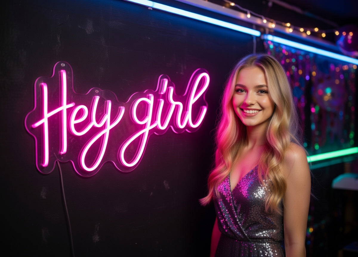 Hey girl neon sign, hello girl neon sign, cute quote neon sign, girls ...
