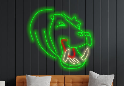 Hippopotamus neon sign, Neon hippo sign, Neon head hippo sign