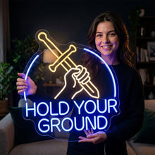Load image into Gallery viewer, Sword in Hand Neon Sign, Hold Your Ground Neon Sign, Warrior Blade Neon Sign
