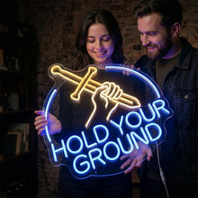 Load image into Gallery viewer, Sword in Hand Neon Sign, Hold Your Ground Neon Sign, Warrior Blade Neon Sign turquoise
