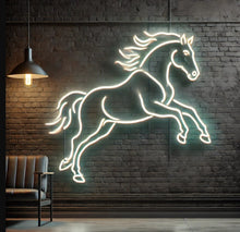 Load image into Gallery viewer, Galloping Horse Neon Sign, running stallion neon sign, horse in motion neon sign, equestrian neon sign
