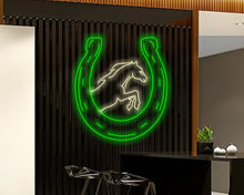 Load image into Gallery viewer, Horseshoe and Horse neon sign, Horse led neon, horseshoe led neon, Symbol of good luck neon sign, rodeo led sign, western decor neon light, cowboy horse led light
