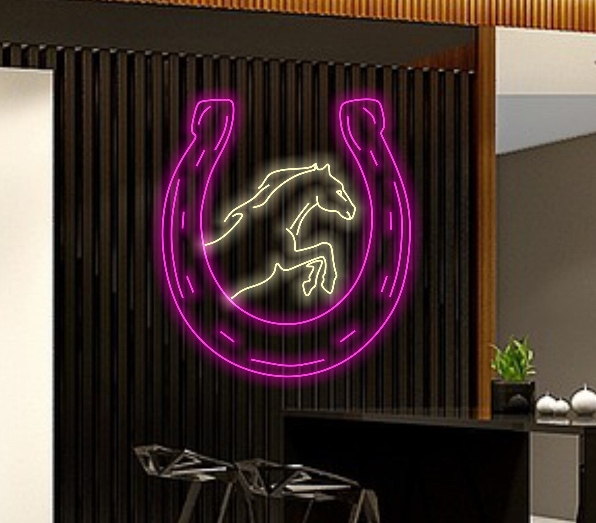 Cartel LED Neon Cabeza De Caballo - 400x600 Mm, Blanco Y Verde, 3W