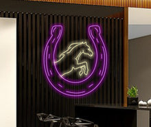 Load image into Gallery viewer, Horseshoe and Horse neon sign, Horse led neon, horseshoe led neon, Symbol of good luck neon sign, rodeo led sign, western decor neon light, cowboy horse led light
