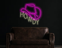 Load image into Gallery viewer, Howdy neon sign, cowboy hat sign, western led sign, North American greeting neon light, cowboy party decor led light
