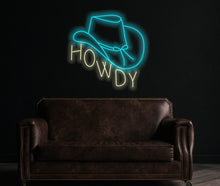 Load image into Gallery viewer, Howdy neon sign, cowboy hat sign, western led sign, North American greeting neon light, cowboy party decor led light
