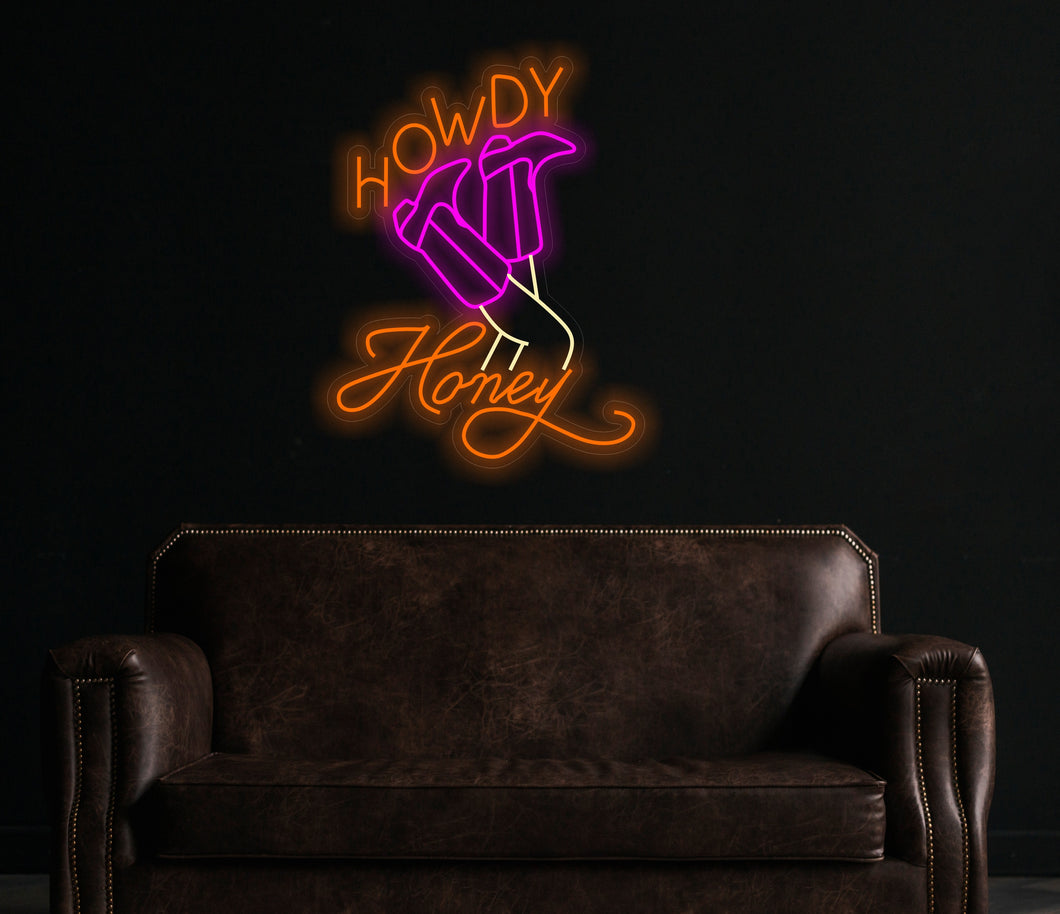 Cowboy Boots Neon Sign, howdy honey neon sign, Cowboy Hat Led Sign, Boots and Hat, Western Home Decor, Western Cowboy Wall Decor