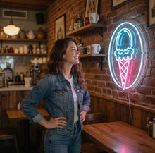 Load image into Gallery viewer, Ice Cream Cone Neon Sign – Retro Sweet Cone Shape | Bright Frozen Dessert Glow
