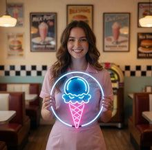 Load image into Gallery viewer, Ice Cream Cone Neon Sign – Retro Sweet Cone Shape | Bright Frozen Dessert Glow
