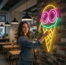 Load image into Gallery viewer, Ice Cream Neon Sign – Retro Frozen Treat Cone | Sweet Swirl Glow Shop Display
