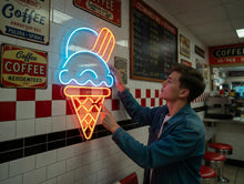 Load image into Gallery viewer, Ice Cream Cone Neon Sign, Scoop Ice Cream Neon Sign, Waffle Cone Neon Sign
