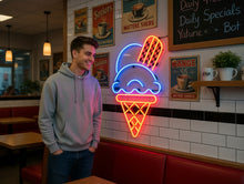 Load image into Gallery viewer, Ice Cream Cone Neon Sign, Scoop Ice Cream Neon Sign, Waffle Cone Neon Sign
