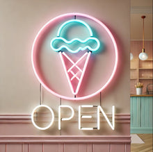 Load image into Gallery viewer, Ice Cream open Neon Sign, Ice Cream Led Sign Summer vibes neon sign, Frozen delights neon sign
