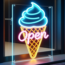 Load image into Gallery viewer, Ice Cream open Neon Sign, Ice Cream Led Sign Summer vibes neon sign, Frozen delights neon sign
