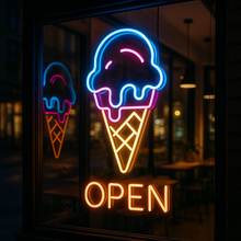 Load image into Gallery viewer, Ice Cream Neon Sign, Ice Cream open Led Sign Summer vibes neon sign, Frozen delights neon sign
