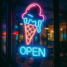 Load image into Gallery viewer, Ice Cream Neon Sign, Ice Cream open Led Sign Summer vibes neon sign, Frozen delights neon sign
