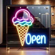 Load image into Gallery viewer, Ice Cream Neon Sign, Ice Cream open Led Sign Summer vibes neon sign, Frozen delights neon sign
