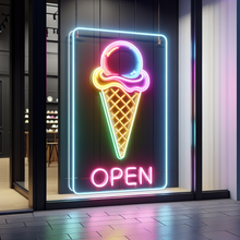 Load image into Gallery viewer, Ice Cream Neon Sign, Ice Cream open Led Sign Summer vibes neon sign, Frozen delights neon sign

