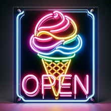 Load image into Gallery viewer, Ice Cream Neon Sign, Ice Cream open Led Sign vibes neon sign, Frozen delights neon sign
