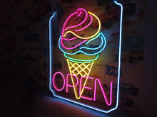 Load image into Gallery viewer, Ice Cream Neon Sign, Ice Cream open Led Sign vibes neon sign, Frozen delights neon sign
