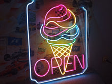 Load image into Gallery viewer, Ice Cream Neon Sign, Ice Cream open Led Sign vibes neon sign, Frozen delights neon sign
