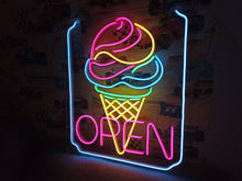 Load image into Gallery viewer, Ice Cream Neon Sign, Ice Cream open Led Sign vibes neon sign, Frozen delights neon sign
