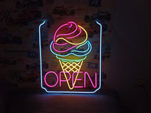 Load image into Gallery viewer, Ice Cream Neon Sign, Ice Cream open Led Sign vibes neon sign, Frozen delights neon sign
