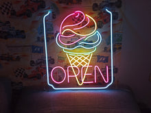 Load image into Gallery viewer, Ice Cream Neon Sign, Ice Cream open Led Sign vibes neon sign, Frozen delights neon sign
