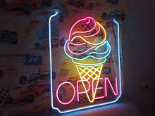 Load image into Gallery viewer, Ice Cream Neon Sign, Ice Cream open Led Sign vibes neon sign, Frozen delights neon sign
