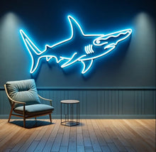 Load image into Gallery viewer, Shark hammer neon sign, shark hammer neon sign, neon hammerhead sign, hammerhead neon light, neon shark sign, hammerhead shark neon
