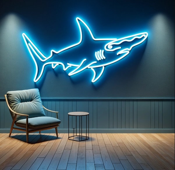 neon shark hammer sign, shark hammer neon sign, neon hammerhead sign, hammerhead neon light, neon shark sign, hammerhead shark neon