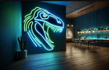 Load image into Gallery viewer, Dinosaur head neon sign, Neon sign dinosaur skull, Dino head neon sign, Colorful dinosaur head neon sign, Dinosaur head neon wall art
