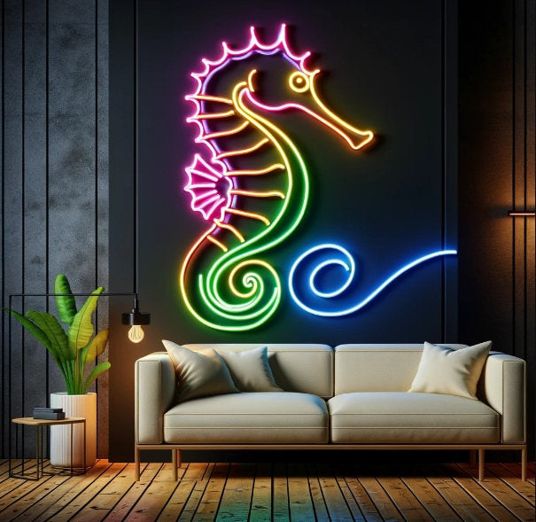 Neon seahorse sign, Seahorse neon light, Neon seahorse lamp, Seahorse neon sign for sale, Neon seahorse art, Custom neon seahorse sign