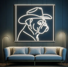 Load image into Gallery viewer, Neon sign dog bulldog wearing a cowboy hat, Neon cowboy bulldog decor, Custom bulldog cowboy hat neon sign, Neon sign bulldog in cowboy hat
