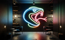 Load image into Gallery viewer, Neon snake head sign, Snake head neon sign, Neon snake sign with open mouth, Snake head shaped neon light, Neon snake head with open jaws

