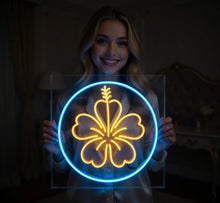 Load image into Gallery viewer, Hibiscus Neon Sign, Floral Neon Light, Tropical Flower Neon Sign, Custom Hibiscus Neon Light, Hibiscus Flower LED Neon Yellow
