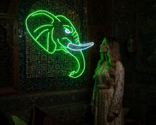 Load image into Gallery viewer, Elephant neon sign, Elephant head-shaped neon light, Lighted elephant face sign, Mammoth neon sign, Tusked animal neon sign, Giant herbivore
