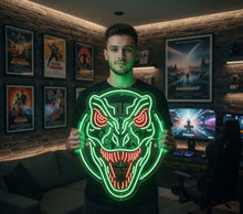 Load image into Gallery viewer, T Rex Head neon sign, Tyrannosaurus Skull neon sign, Jurassic Dinosaur neon sign
