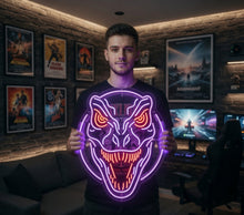 Load image into Gallery viewer, T Rex Head neon sign, Tyrannosaurus Skull neon sign, Jurassic Dinosaur neon sign
