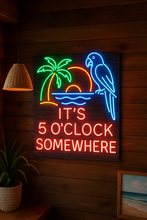 Load image into Gallery viewer, It's 5 O'clock Somewhere Neon Sign, Palm Tree Neon Sign, Ocean Neon Sign
