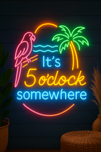 Load image into Gallery viewer, 5 O'clock Somewhere Neon Sign, Tropical Palm Neon Sign, Tiki Bar Neon Sign Multicolor
