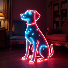 Load image into Gallery viewer, Dalmatian Dog Neon Sign, Spotted pup neon sign, Sitting coach dog neon sign Multicolor
