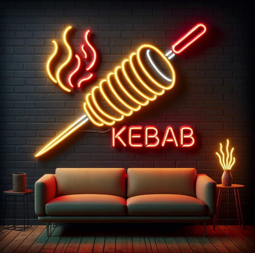 Kebab neon Sign, Neon Doner Sign, Neon Vertical Rotating Shawarma Sign