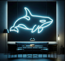 Load image into Gallery viewer, Neon whale sign, Whale shaped neon sign, Neon sign in the shape of a whale, Whale neon light, Neon whale decoration, Whale themed neon sign

