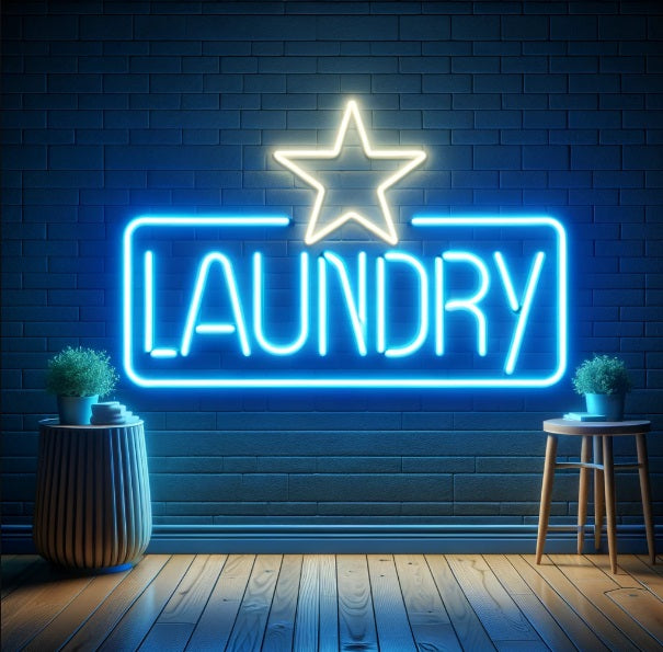 Laundry inscription neon sign, washhouse neon sign, Laundry text, washing house neon sign, Laundry neon sign